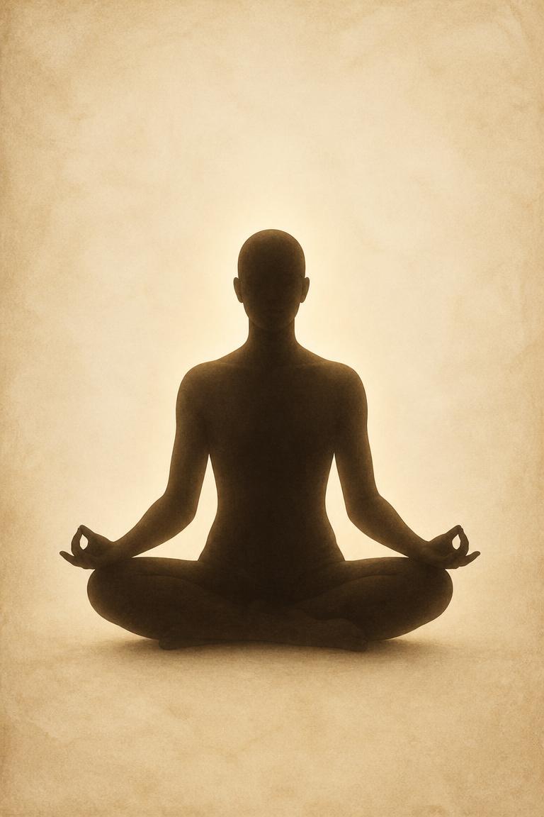 Silhouette assise en méditation, support des sept Bi-Mwelo